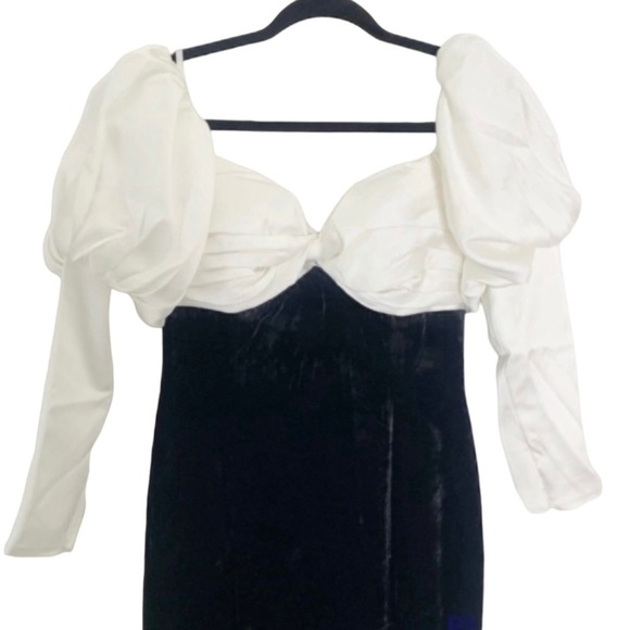 Ronny Kobo Cyndi Maxi Dress Puff Sleeve Ivory Black Velvet Slit Dress Gown US 2 - Picture 1 of 15